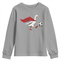 Morocco Soccer Youth Sweatshirt Funny Goose Wearing Moroccan Flag Patriotic Football Fan Graphic