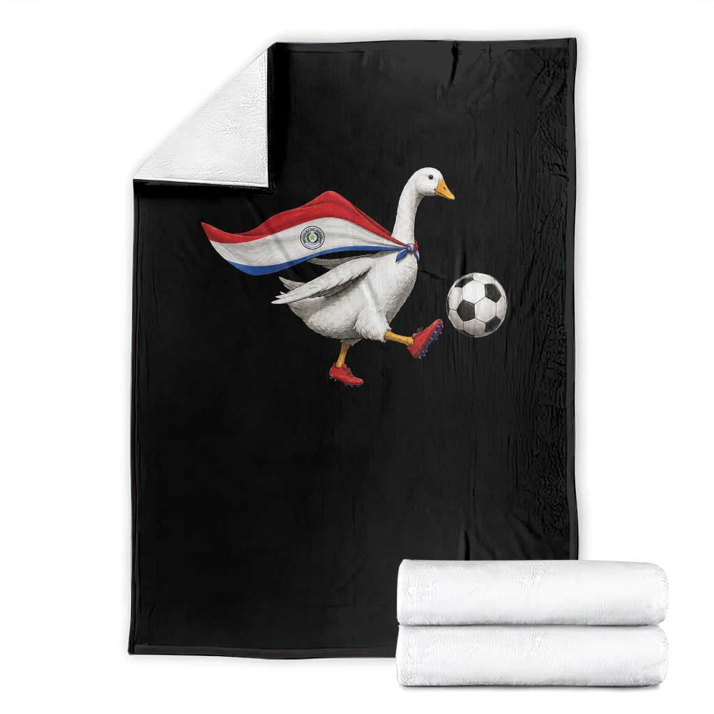 Funny Paraguay Soccer Throw Blanket Goose Wearing Paraguayan Flag Patriotic Football Fan Graphic