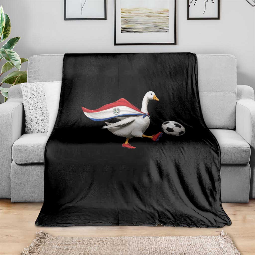 Funny Paraguay Soccer Throw Blanket Goose Wearing Paraguayan Flag Patriotic Football Fan Graphic