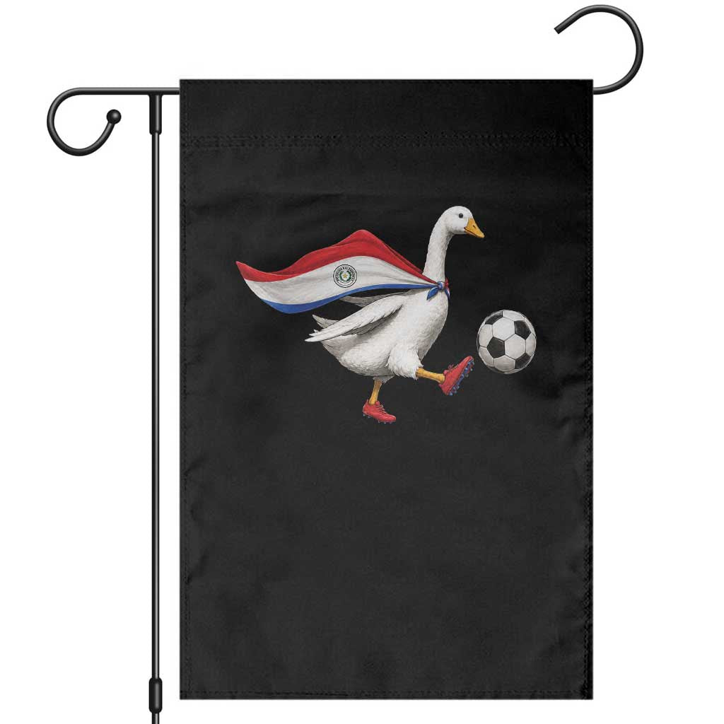 Funny Paraguay Soccer Garden Flag Goose Wearing Paraguayan Flag Patriotic Football Fan Graphic