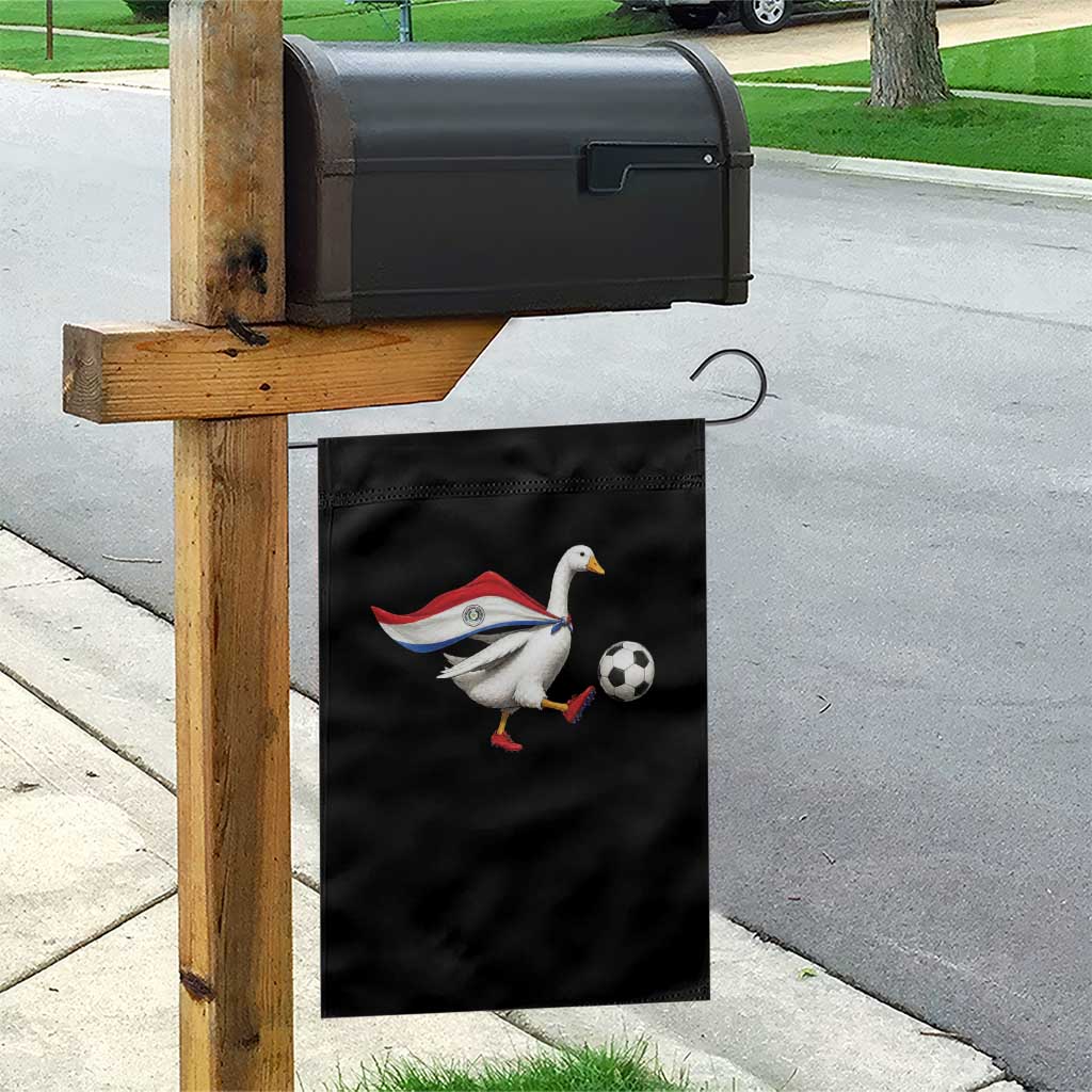 Funny Paraguay Soccer Garden Flag Goose Wearing Paraguayan Flag Patriotic Football Fan Graphic