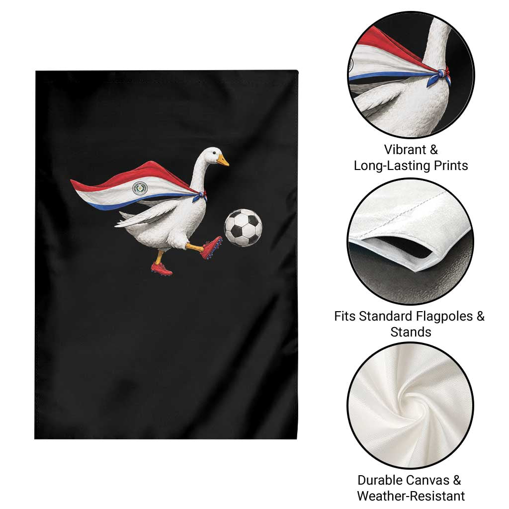 Funny Paraguay Soccer Garden Flag Goose Wearing Paraguayan Flag Patriotic Football Fan Graphic