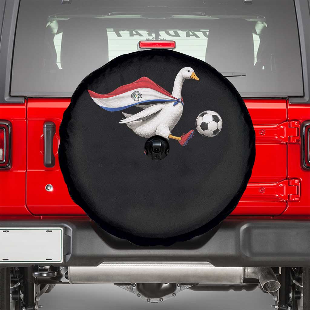 Funny Paraguay Soccer Spare Tire Cover Goose Wearing Paraguayan Flag Patriotic Football Fan Graphic