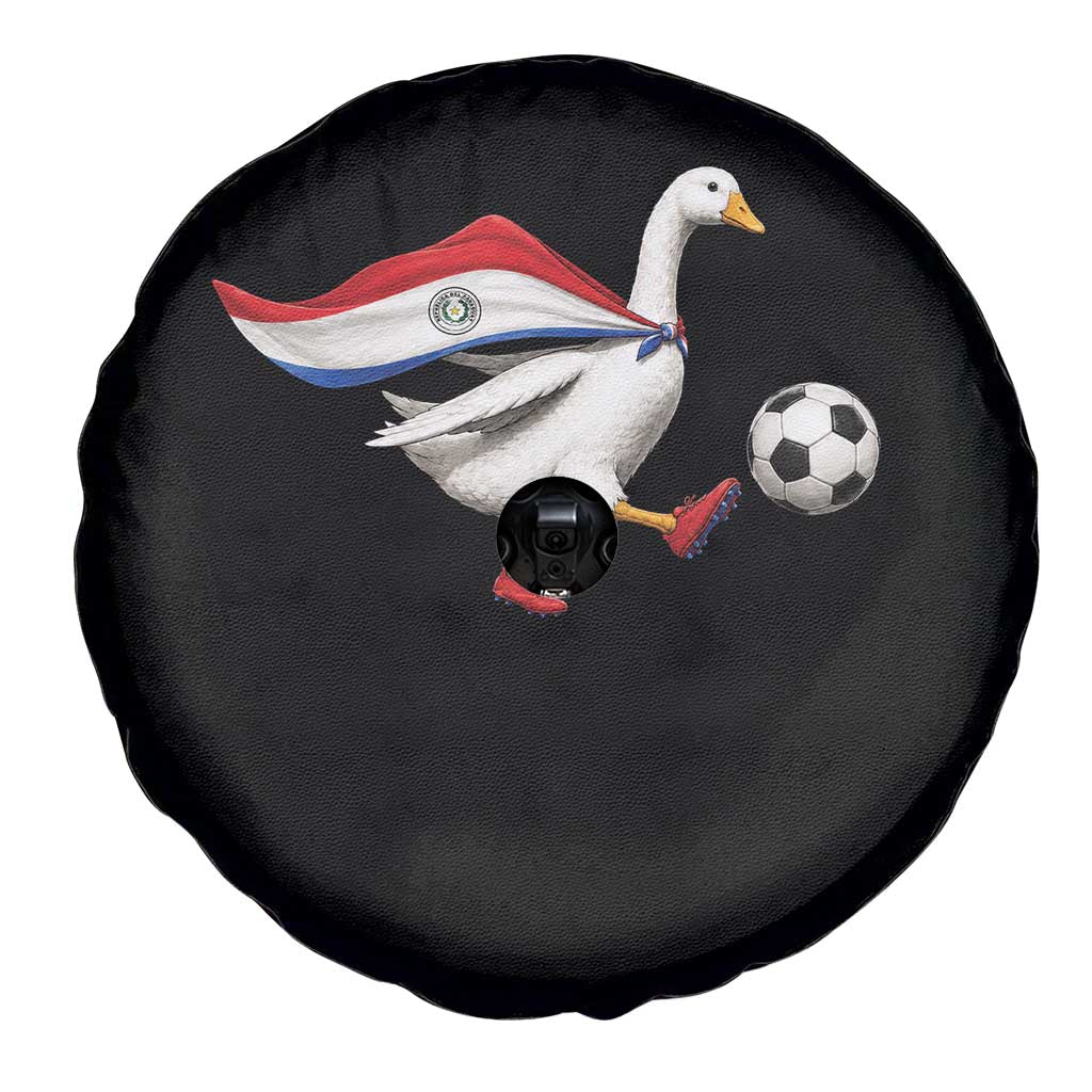 Funny Paraguay Soccer Spare Tire Cover Goose Wearing Paraguayan Flag Patriotic Football Fan Graphic