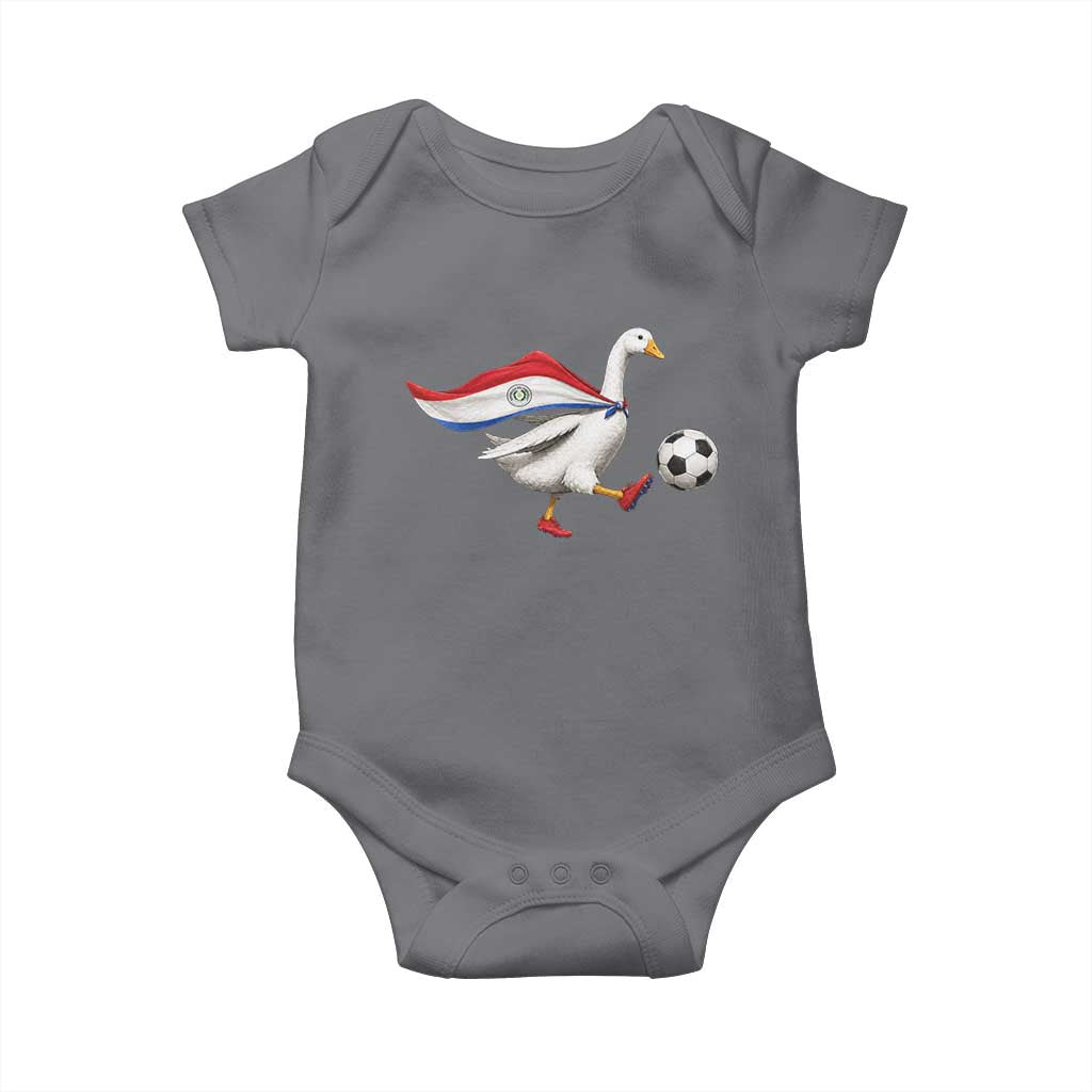 Funny Paraguay Soccer Baby Onesie Goose Wearing Paraguayan Flag Patriotic Football Fan Graphic