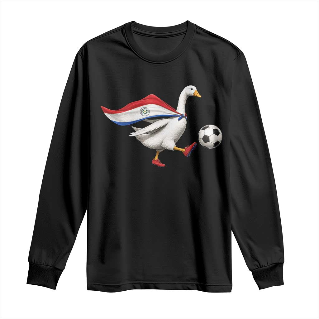 Funny Paraguay Soccer Long Sleeve Shirt Goose Wearing Paraguayan Flag Patriotic Football Fan Graphic