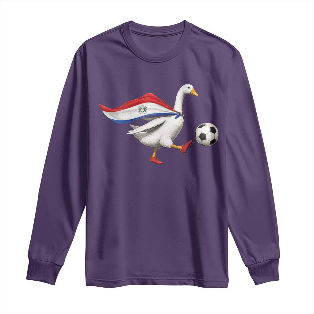 Funny Paraguay Soccer Long Sleeve Shirt Goose Wearing Paraguayan Flag Patriotic Football Fan Graphic