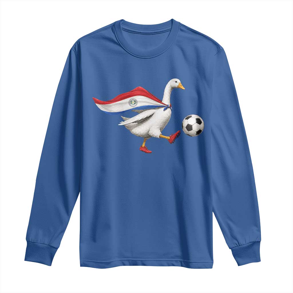 Funny Paraguay Soccer Long Sleeve Shirt Goose Wearing Paraguayan Flag Patriotic Football Fan Graphic
