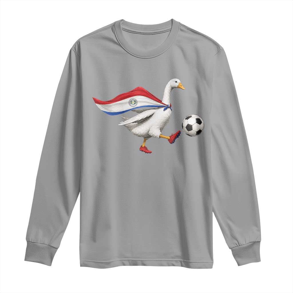 Funny Paraguay Soccer Long Sleeve Shirt Goose Wearing Paraguayan Flag Patriotic Football Fan Graphic