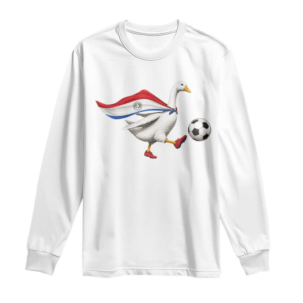 Funny Paraguay Soccer Long Sleeve Shirt Goose Wearing Paraguayan Flag Patriotic Football Fan Graphic