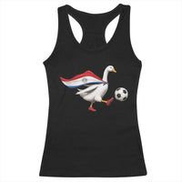 Funny Paraguay Soccer Racerback Tank Top Goose Wearing Paraguayan Flag Patriotic Football Fan Graphic