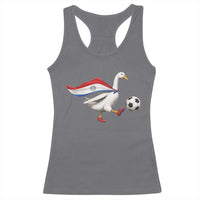 Funny Paraguay Soccer Racerback Tank Top Goose Wearing Paraguayan Flag Patriotic Football Fan Graphic
