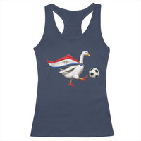 Funny Paraguay Soccer Racerback Tank Top Goose Wearing Paraguayan Flag Patriotic Football Fan Graphic