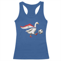 Funny Paraguay Soccer Racerback Tank Top Goose Wearing Paraguayan Flag Patriotic Football Fan Graphic
