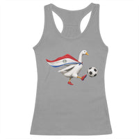 Funny Paraguay Soccer Racerback Tank Top Goose Wearing Paraguayan Flag Patriotic Football Fan Graphic