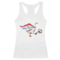Funny Paraguay Soccer Racerback Tank Top Goose Wearing Paraguayan Flag Patriotic Football Fan Graphic