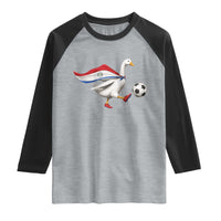Funny Paraguay Soccer Raglan Shirt Goose Wearing Paraguayan Flag Patriotic Football Fan Graphic