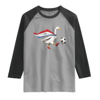 Funny Paraguay Soccer Raglan Shirt Goose Wearing Paraguayan Flag Patriotic Football Fan Graphic
