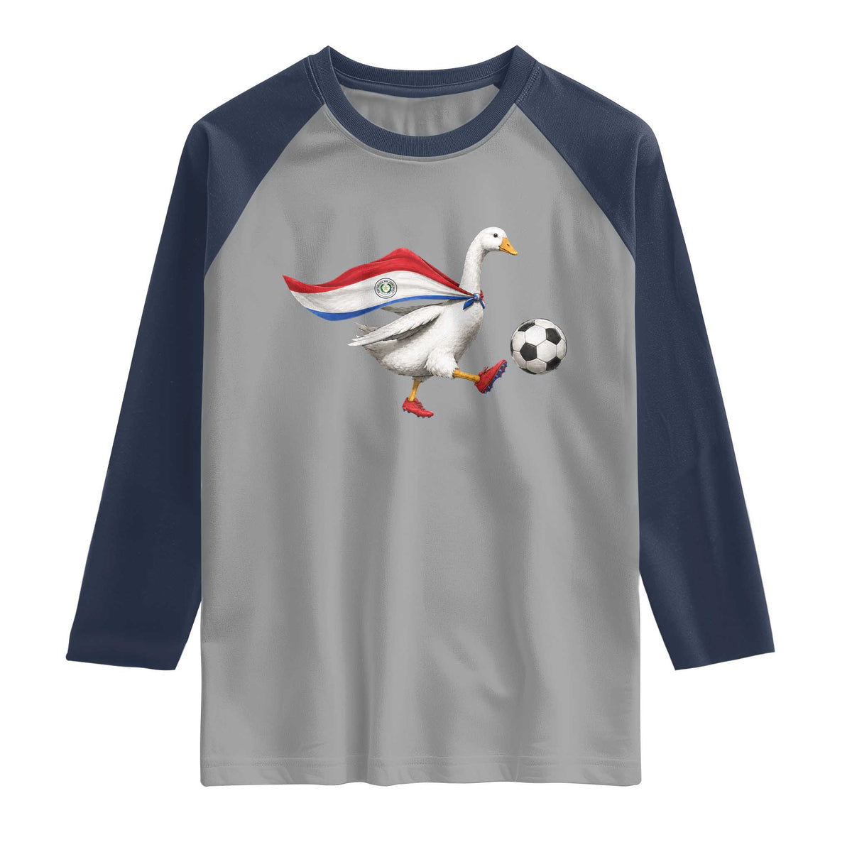 Funny Paraguay Soccer Raglan Shirt Goose Wearing Paraguayan Flag Patriotic Football Fan Graphic