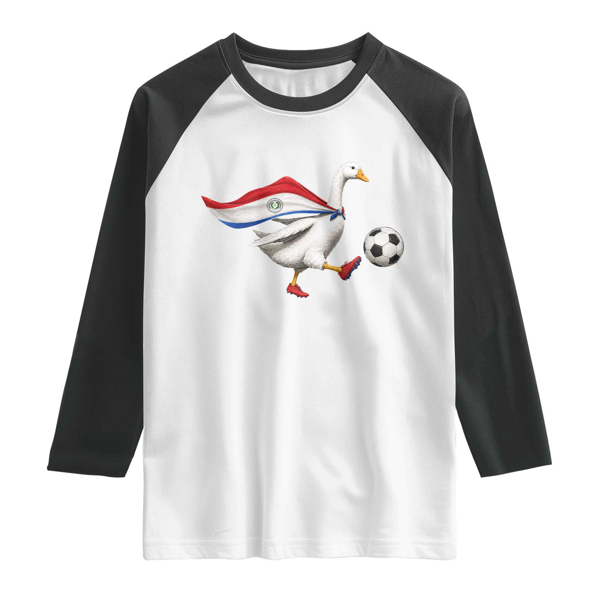 Funny Paraguay Soccer Raglan Shirt Goose Wearing Paraguayan Flag Patriotic Football Fan Graphic