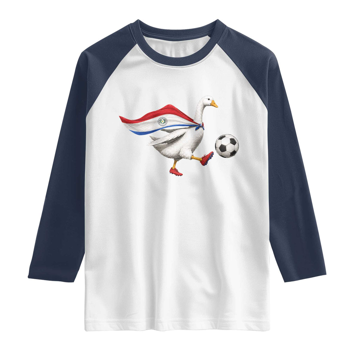 Funny Paraguay Soccer Raglan Shirt Goose Wearing Paraguayan Flag Patriotic Football Fan Graphic