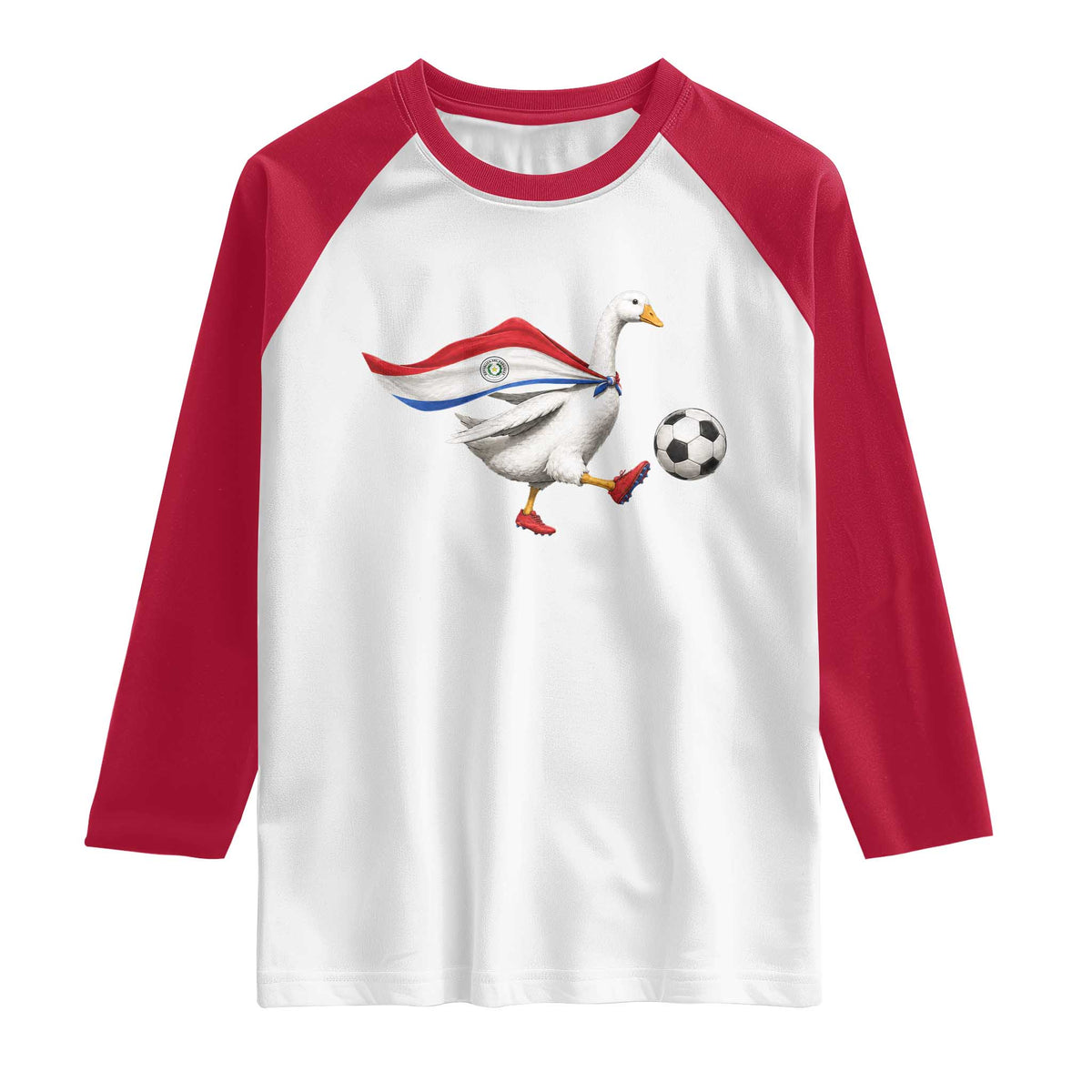 Funny Paraguay Soccer Raglan Shirt Goose Wearing Paraguayan Flag Patriotic Football Fan Graphic