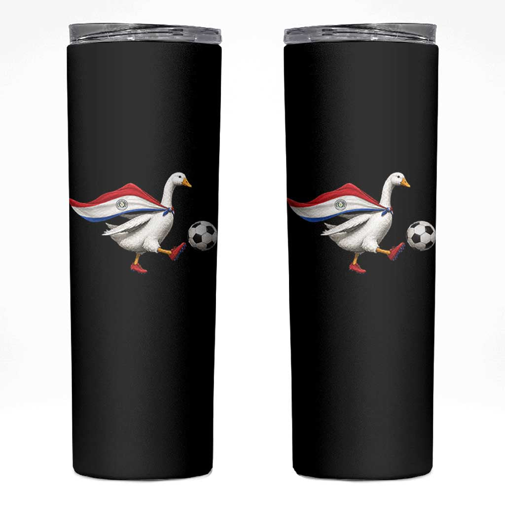 Funny Paraguay Soccer Skinny Tumbler Goose Wearing Paraguayan Flag Patriotic Football Fan Graphic