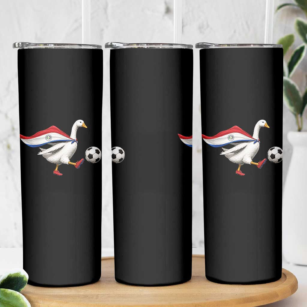 Funny Paraguay Soccer Skinny Tumbler Goose Wearing Paraguayan Flag Patriotic Football Fan Graphic