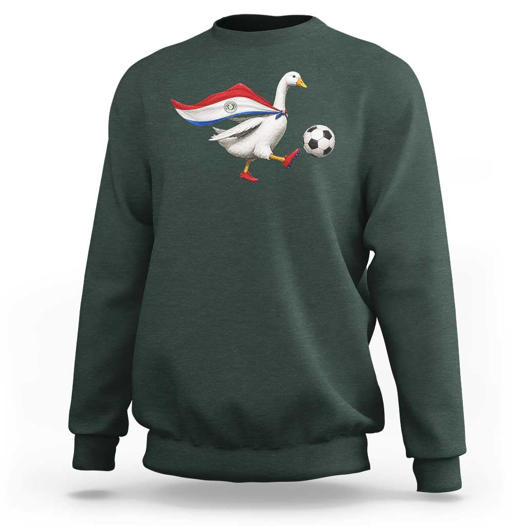 Funny Paraguay Soccer Sweatshirt Goose Wearing Paraguayan Flag Patriotic Football Fan Graphic