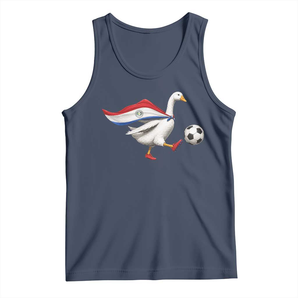 Funny Paraguay Soccer Tank Top Goose Wearing Paraguayan Flag Patriotic Football Fan Graphic