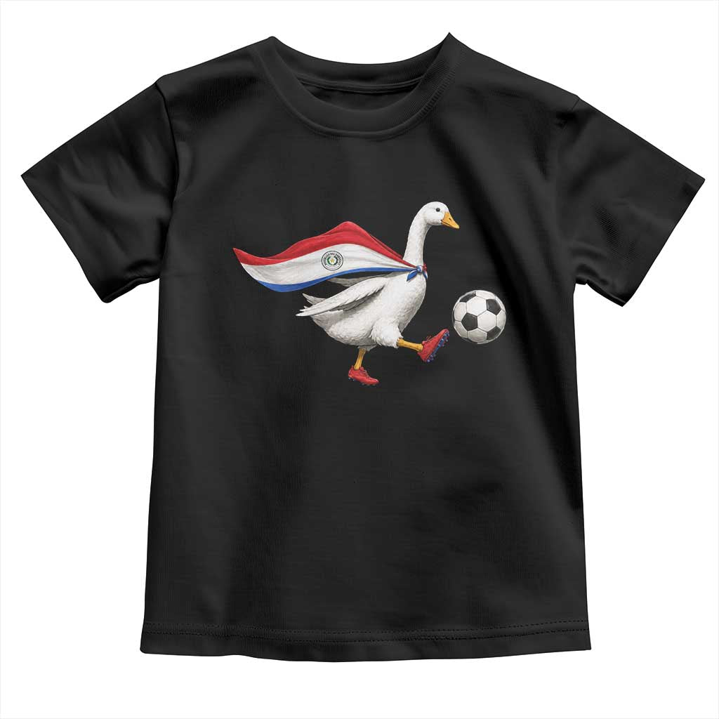 Funny Paraguay Soccer Toddler T Shirt Goose Wearing Paraguayan Flag Patriotic Football Fan Graphic