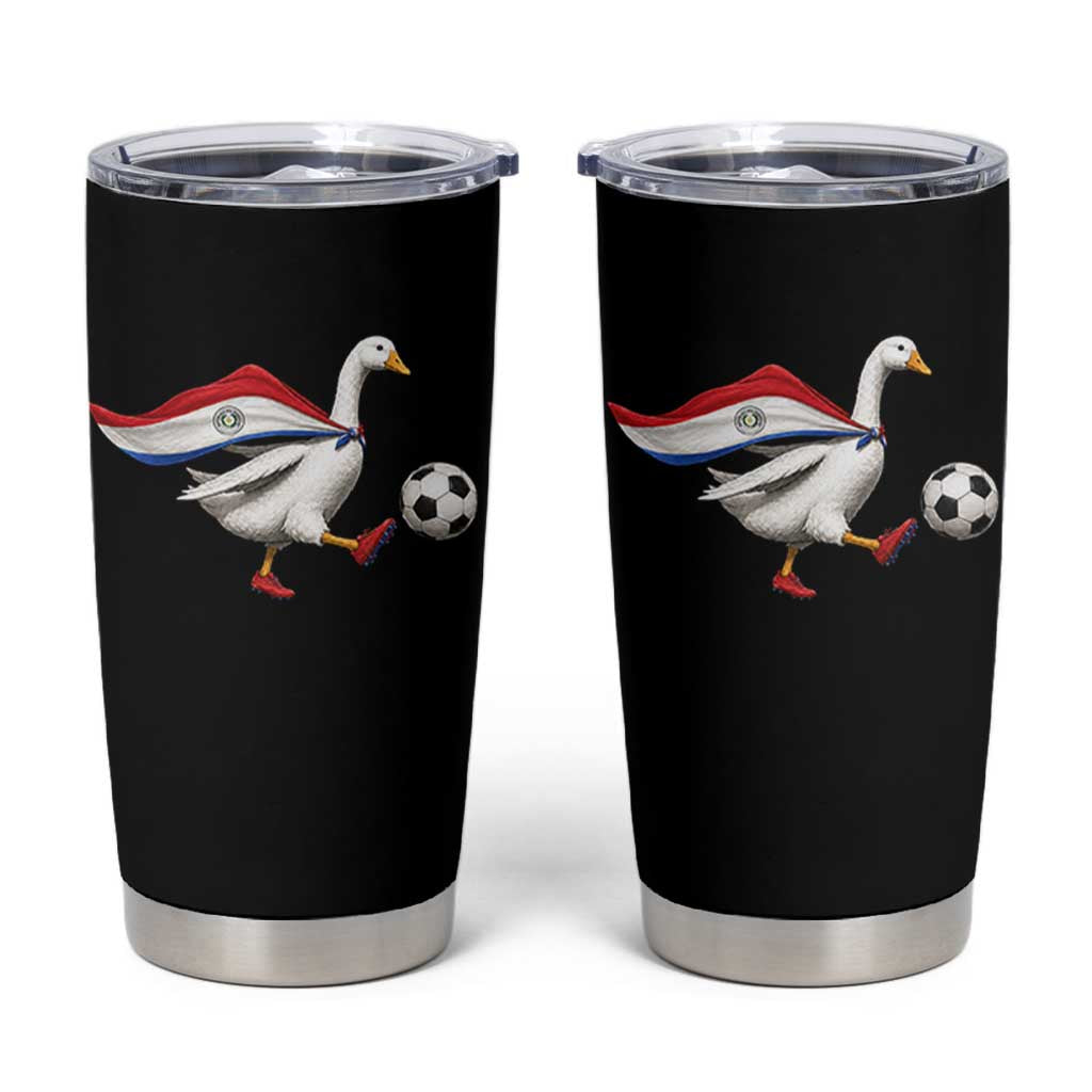 Funny Paraguay Soccer Tumbler Cup Goose Wearing Paraguayan Flag Patriotic Football Fan Graphic