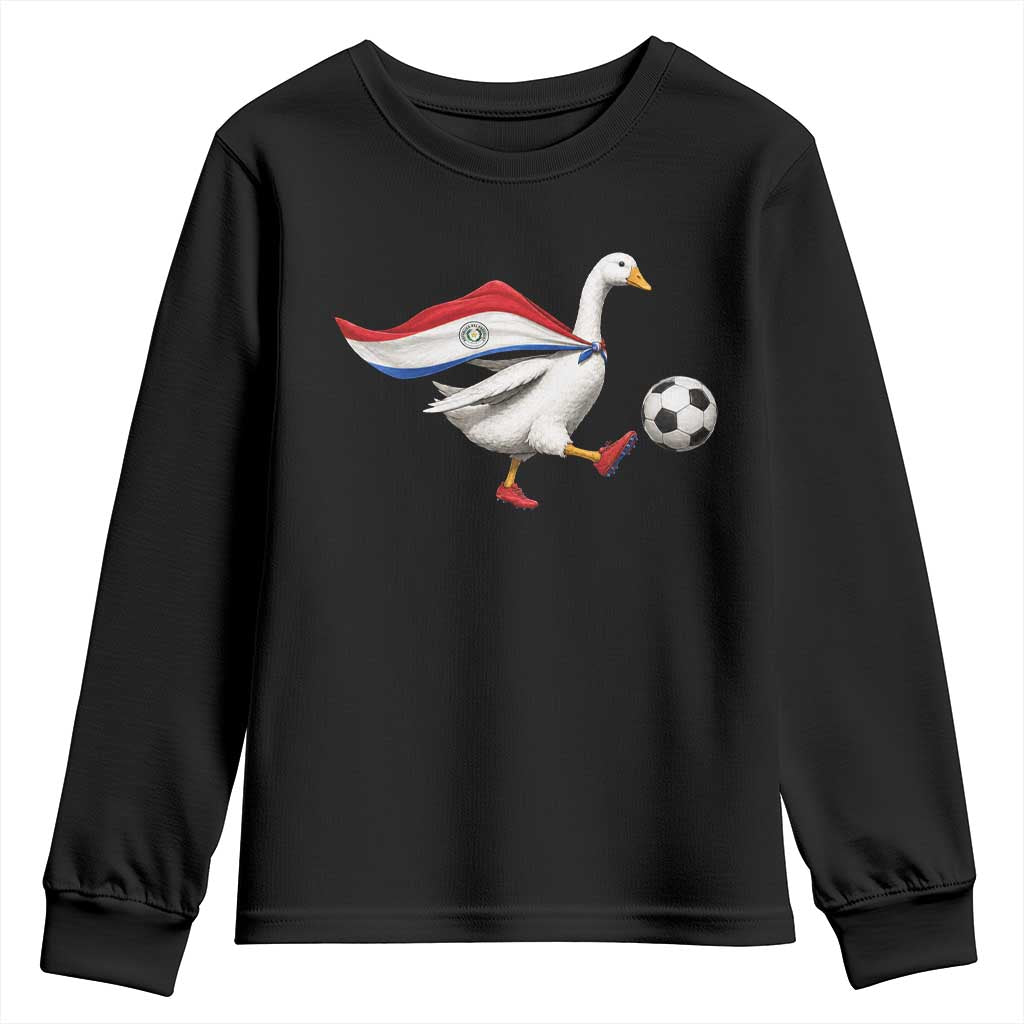 Funny Paraguay Soccer Youth Sweatshirt Goose Wearing Paraguayan Flag Patriotic Football Fan Graphic