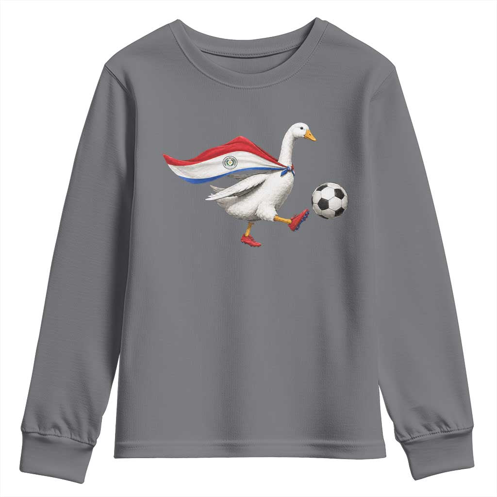 Funny Paraguay Soccer Youth Sweatshirt Goose Wearing Paraguayan Flag Patriotic Football Fan Graphic