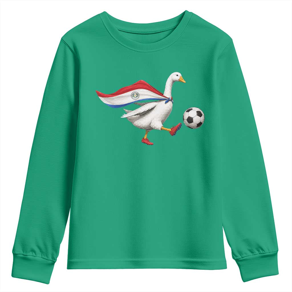Funny Paraguay Soccer Youth Sweatshirt Goose Wearing Paraguayan Flag Patriotic Football Fan Graphic