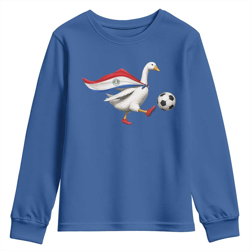 Funny Paraguay Soccer Youth Sweatshirt Goose Wearing Paraguayan Flag Patriotic Football Fan Graphic