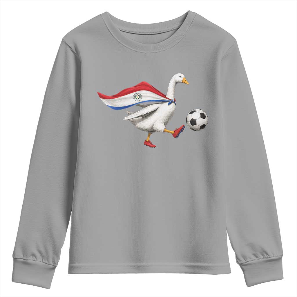 Funny Paraguay Soccer Youth Sweatshirt Goose Wearing Paraguayan Flag Patriotic Football Fan Graphic