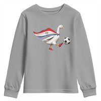 Funny Paraguay Soccer Youth Sweatshirt Goose Wearing Paraguayan Flag Patriotic Football Fan Graphic