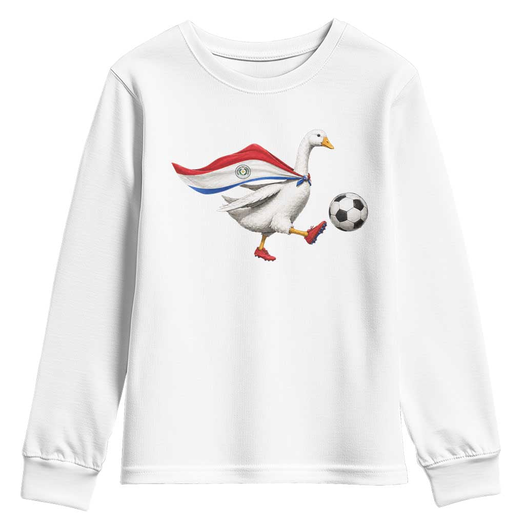 Funny Paraguay Soccer Youth Sweatshirt Goose Wearing Paraguayan Flag Patriotic Football Fan Graphic