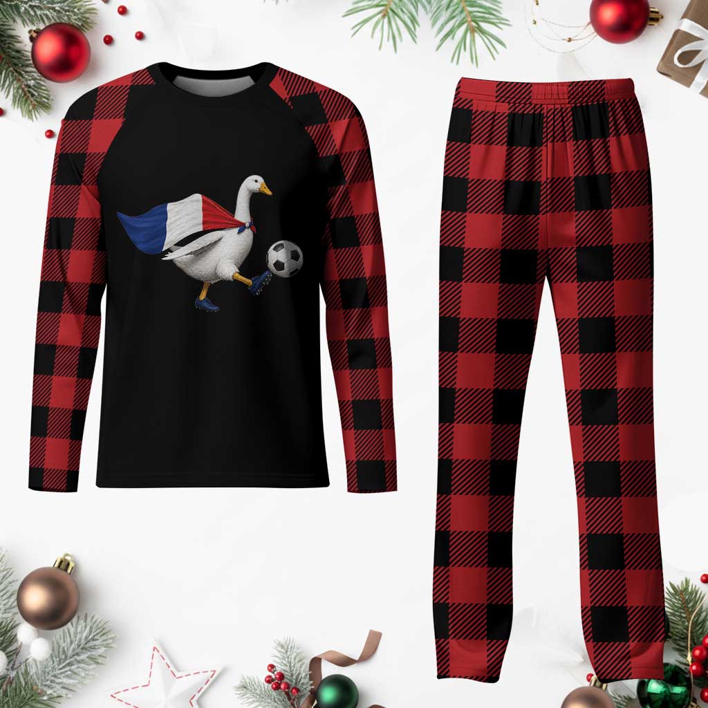 France Soccer Goose Plaid Pajama Set French Flag Patriotic Football Fan Graphic
