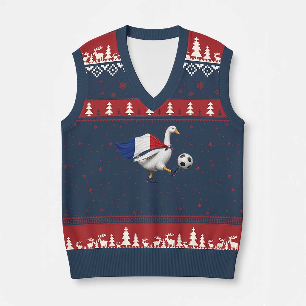 France Soccer Goose V-Neck Knit Sweater Vest French Flag Patriotic Football Fan Graphic