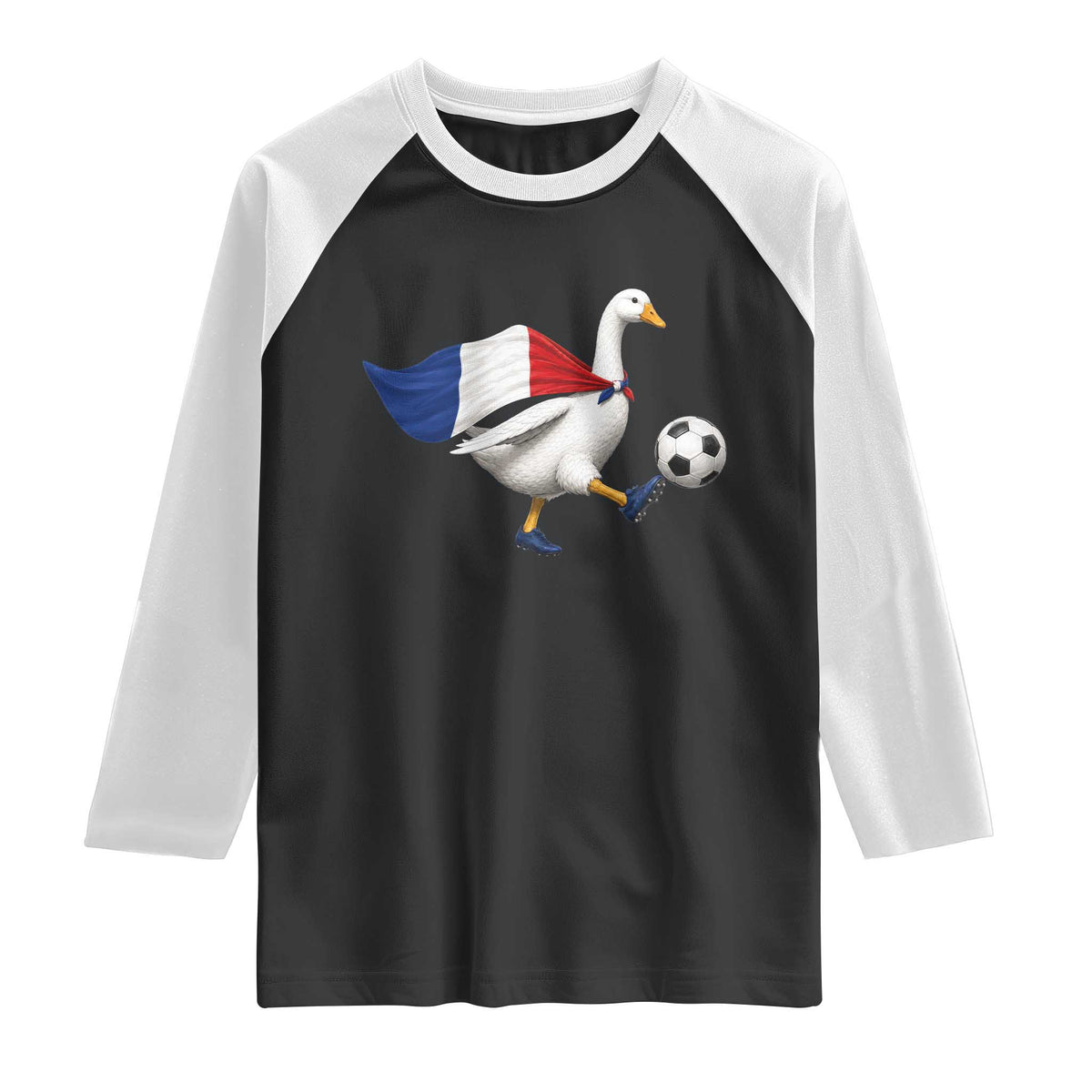 France Soccer Goose Raglan Shirt French Flag Patriotic Football Fan Graphic