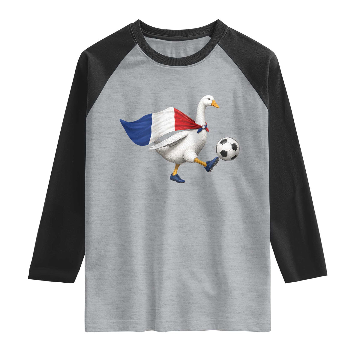 France Soccer Goose Raglan Shirt French Flag Patriotic Football Fan Graphic