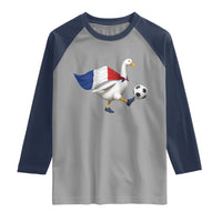 France Soccer Goose Raglan Shirt French Flag Patriotic Football Fan Graphic