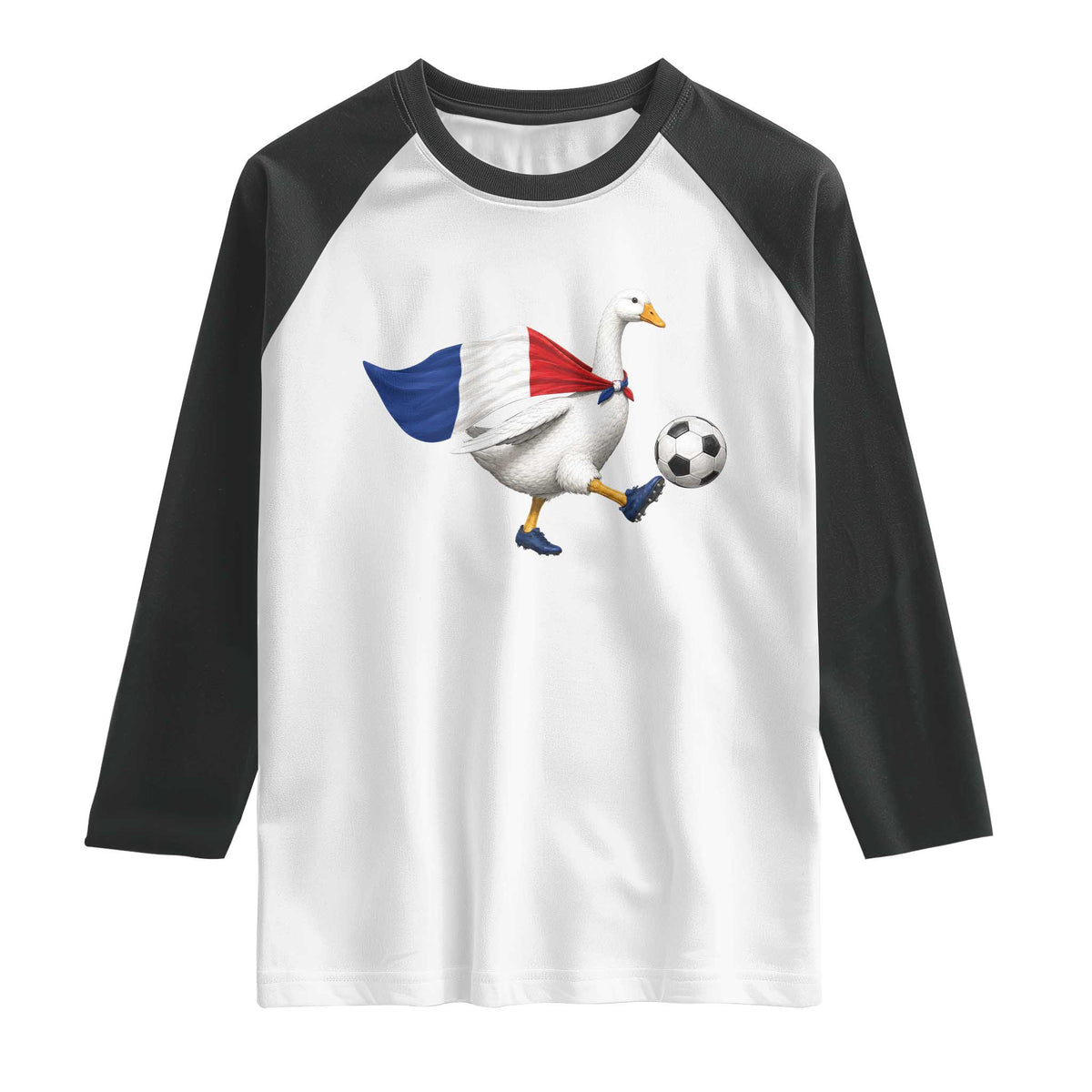 France Soccer Goose Raglan Shirt French Flag Patriotic Football Fan Graphic
