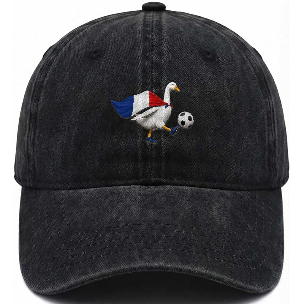 France Soccer Goose Washed Cotton Baseball Cap French Flag Patriotic Football Fan Graphic
