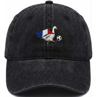 France Soccer Goose Washed Cotton Baseball Cap French Flag Patriotic Football Fan Graphic