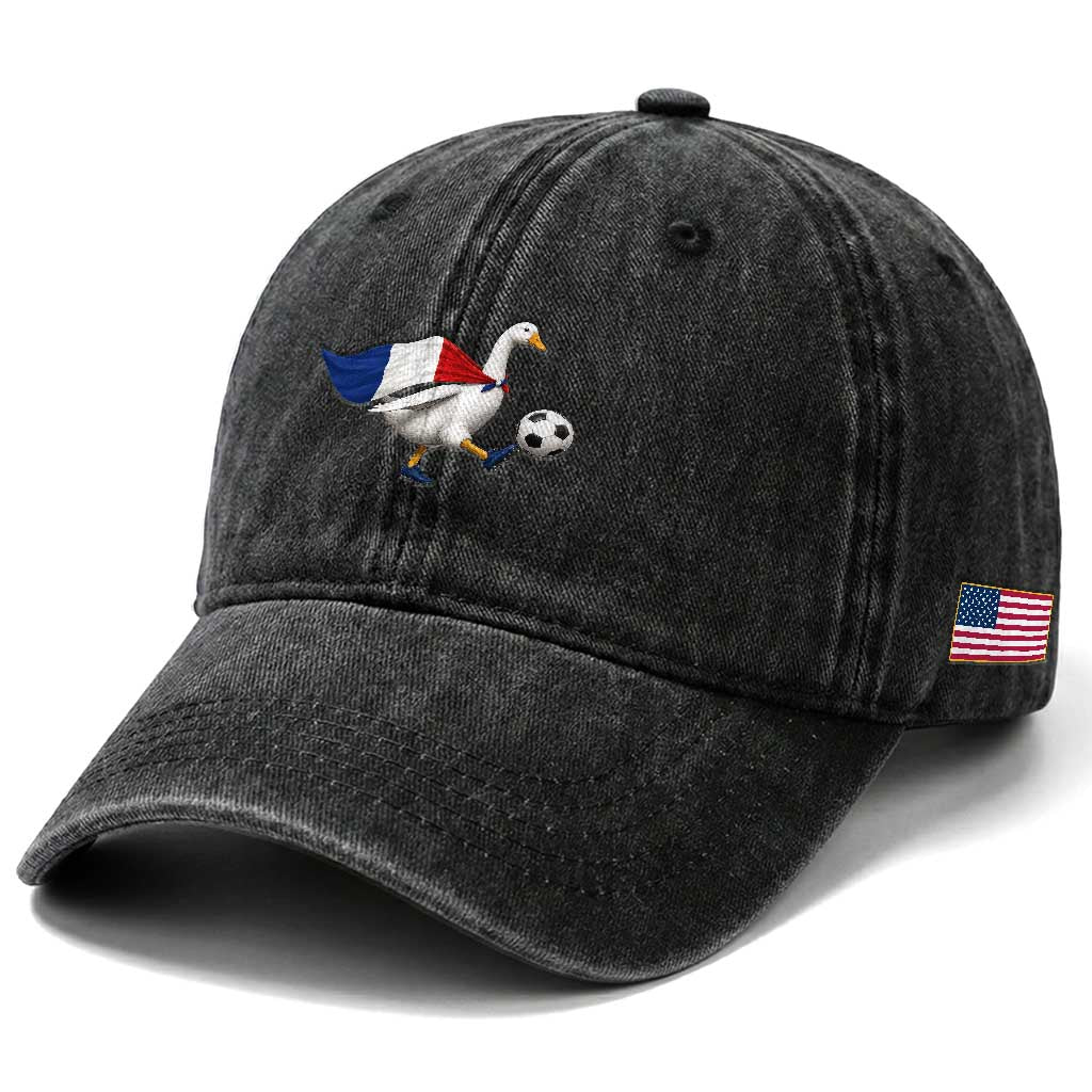 France Soccer Goose Washed Cotton Baseball Cap French Flag Patriotic Football Fan Graphic