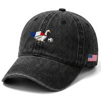 France Soccer Goose Washed Cotton Baseball Cap French Flag Patriotic Football Fan Graphic