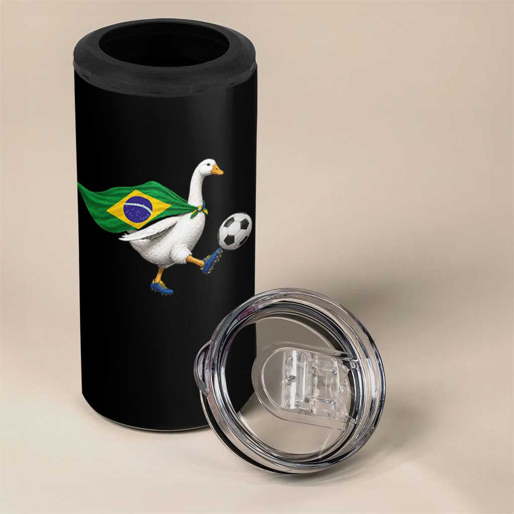 Brazil Soccer Goose 4 in 1 Can Cooler Tumbler Brazilian Flag Patriotic Football Fan Graphic